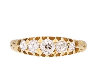 Victorian five stone diamond ring, English, circa 1890. Hatton Garden