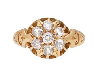 Diamond coronet cluster ring, English, 1911 hatton garden