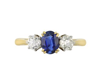 Ceylon sapphire and diamond three stone ring hatton garden
