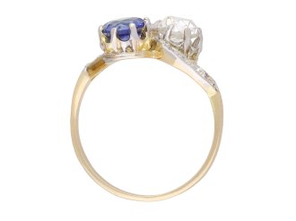 Ceylon sapphire and diamond crossover ring, circa 1910. Hatton Garden