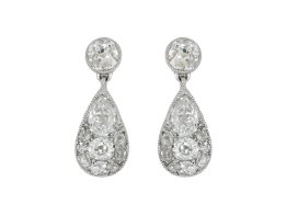 Diamond drop earrings, circa 1910. hatton garden