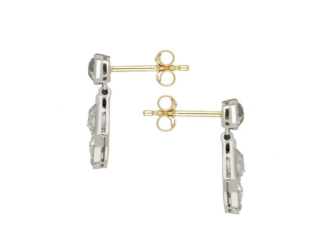 Diamond drop earrings, circa 1910. hatton garden