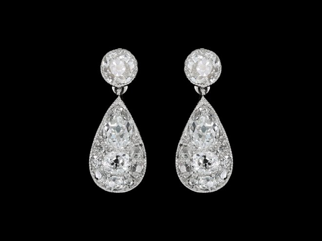 Diamond drop earrings, circa 1910. hatton garden