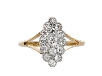 Edwardian marquise shaped diamond cluster ring  hatton garden