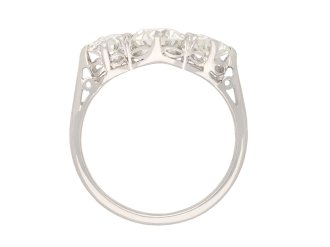 Old cut diamond three stone ring, circa 1920.Hatton Garden