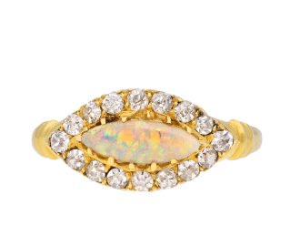 Victorian opal and diamond cluster ring, circa 1890. Hatton Garden