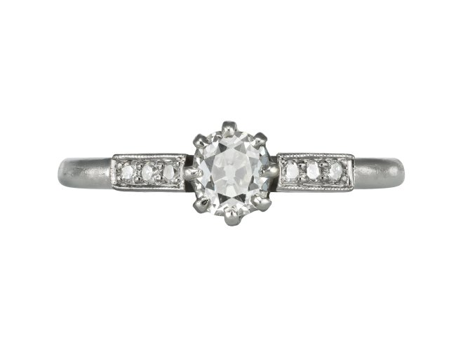 old mine diamond flanked solitaire ring. hatton garden.