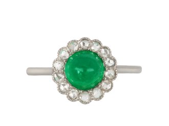 Colombian cabochon emerald and diamond cluster ring hatton garden