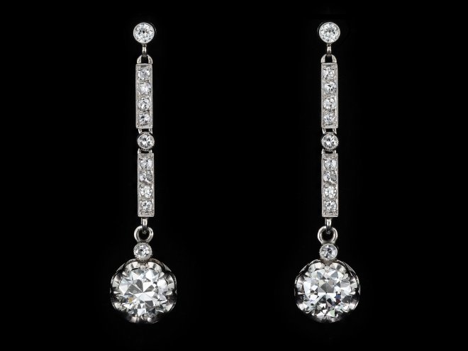 Diamond drop earrings, circa 1920 hatton garden