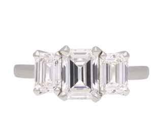 Art Deco diamond three stone ring, circa 1930. Hatton Garden