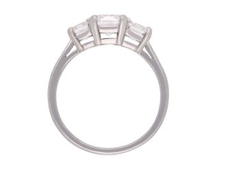 Art Deco diamond three stone ring, circa 1930. Hatton Garden