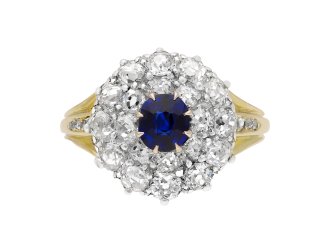 edwardian sapphire and diamond cluster ring.  hatton garden.