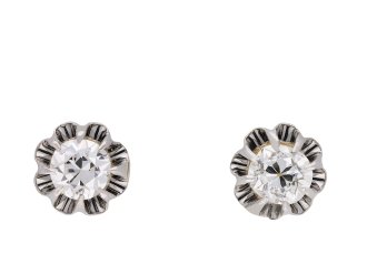 Belle Epoque old mine diamond stud earrings, French, circa 1910.