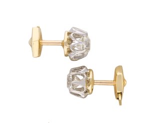 Belle Epoque old mine diamond stud earrings, French, circa 1910.