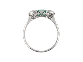 colombian emerald and diamond three stone ring. hatton garden.