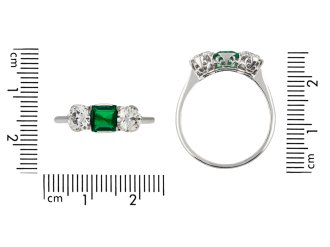 colombian emerald and diamond three stone ring. hatton garden.