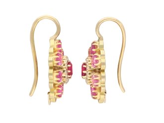 Victorian pink sapphire and diamond flower earrings, circa 1890. Hatton Garden