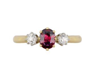 Ruby and diamond three stone ring, circa 1905 hatton garden