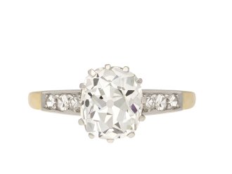 Old mine diamond flanked solitaire ring, circa 1910. Hatton Garden