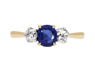 burmese sapphire and diamond three stone ring.  hatton garden.