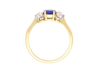 burmese sapphire and diamond three stone ring.  hatton garden.