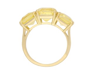 Yellow Ceylon sapphire three stone ring, circa 1950. Hatton Garden