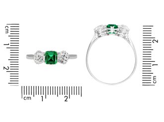 colombian emerald and diamond three stone ring.  hatton garden