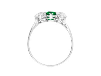 colombian emerald and diamond three stone ring.  hatton garden
