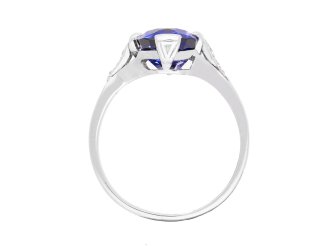 ceylon sapphire and diamond flanked solitaire ring. hatton garden
