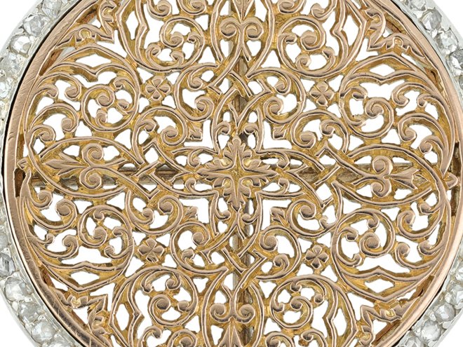 Victorian openwork diamond pendant, circa 1875.