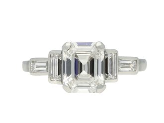 Emerald cut diamond flanked solitaire ring hatton garden