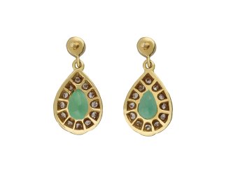 cropp & farr emerald and diamond drop earrings. hatton garden.
