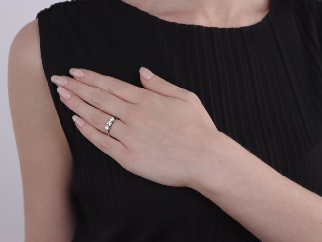 Old cut diamond three stone ring, circa 1910. 