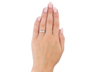 Old cut diamond three stone ring, circa 1910. Hatton Garden