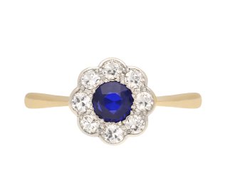 Edwardian sapphire and diamond coronet cluster ring, English, circa 1905. Hatton Garden