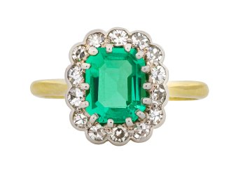 Colombian emerald and diamond coronet cluster ring, circa 1915.