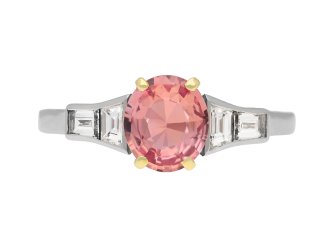 padparadscha ceylon sapphire and diamond ring. hatton garden.