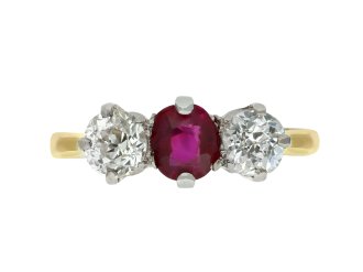 ruby and diamond three stone ring circa 1910 