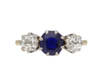 Sapphire and diamond three stone ring, circa 1940 hatton garden