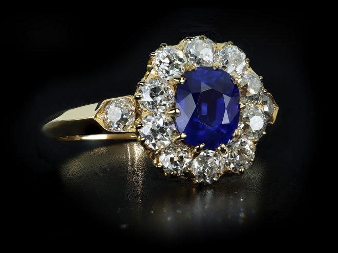 Kashmir sapphire and diamond coronet cluster hatton garden