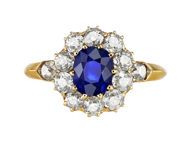 Kashmir sapphire and diamond coronet cluster, circa 1890.