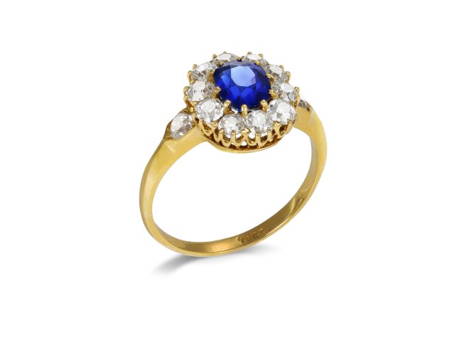 Kashmir sapphire and diamond coronet cluster, circa 1890.