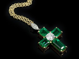 Colombian emerald diamond cross pendant, circa 1970 hatton garden