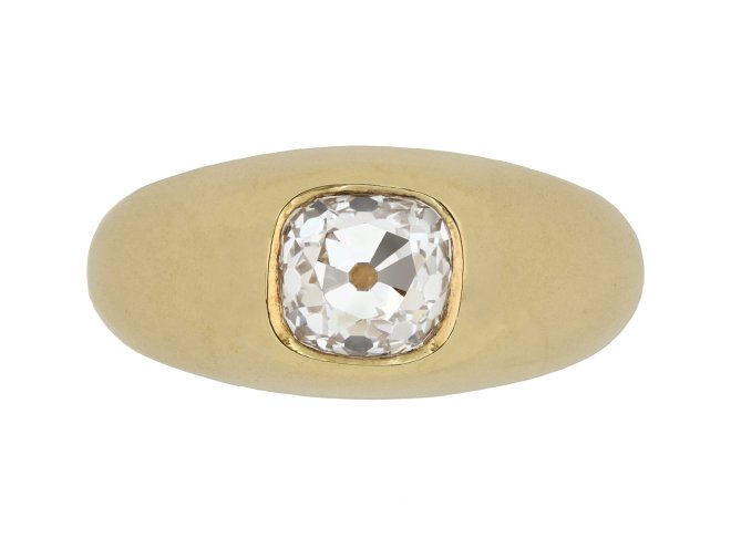 Old mine diamond gypsy ring, circa 1980. 