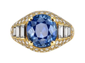 Bulgari Ceylon sapphire and diamond 'Trombino' ring, late 20th Century.