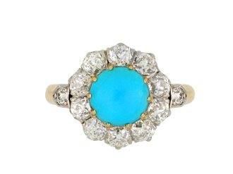 Edwardian turquoise and diamond coronet cluster ring, circa 1905.