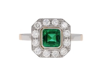 Colombian emerald and diamond coronet cluster ring hatton garden