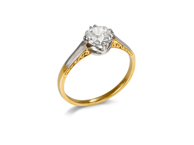 Edwardian diamond solitaire ring, circa 1905.