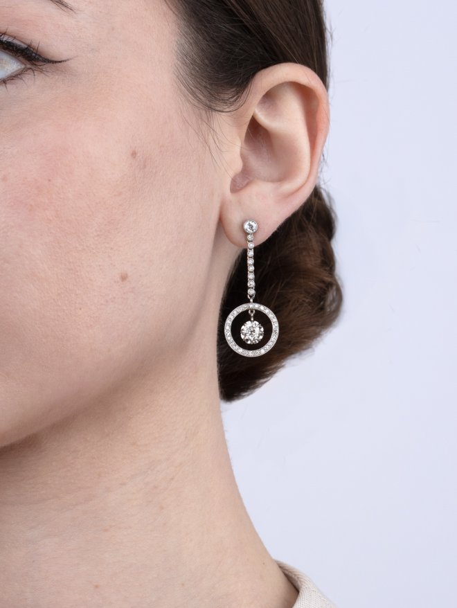 Art Deco diamond drop earrings, circa 1920.