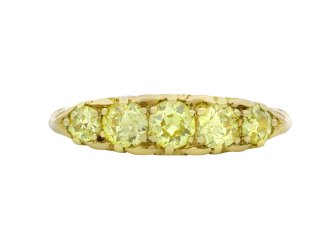 Yellow diamond five stone ring, English, 1916.